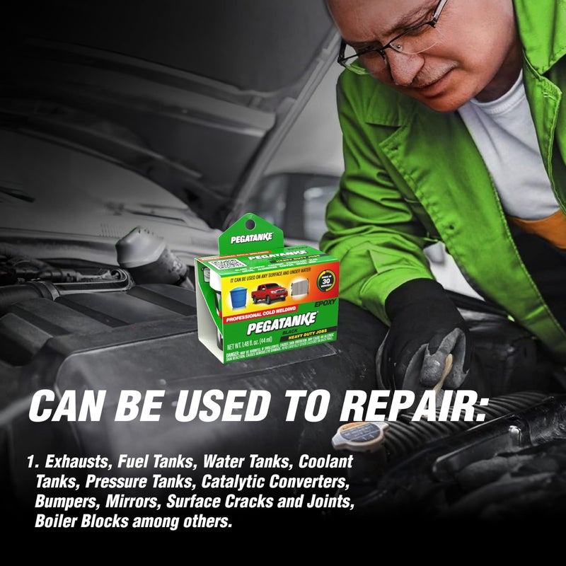 PEGATANKE - Black 2 Part Epoxy Resin & Cold Weld Adhesive | High Strength Liquid Metal Glue for Fuel Tanks & General Repair | High Temperature Epoxy for Cold Welding Waterproof Bonds (1.48 oz) - Image 2